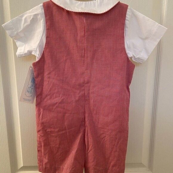 Vive La Fete Boys Smocked Valentines Day Red Gingham Shortall Set Size 3 NWT - Picture 7 of 7